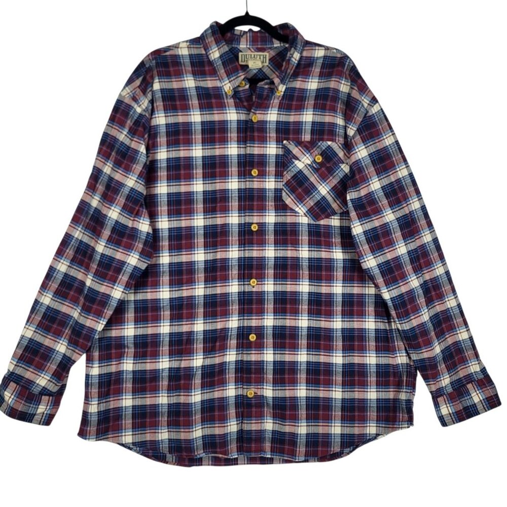 Duluth Trading Button Up Shirt Men's XL‎ Blue Red Plaid Button-Down Collar